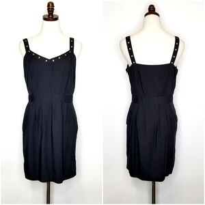 I Love Ronson Women's Black Sleeveless Ring Studded Strap Mini Short Dress, L